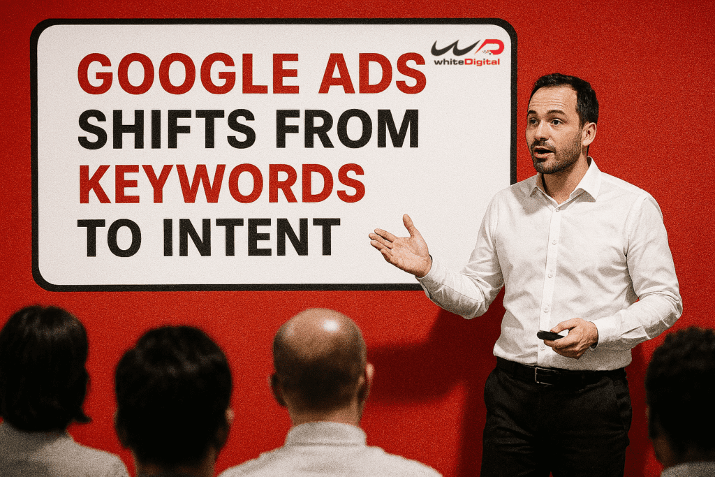A marketer explaining his team about Google ads shifting towards intent based advertsiement from keywords targeting