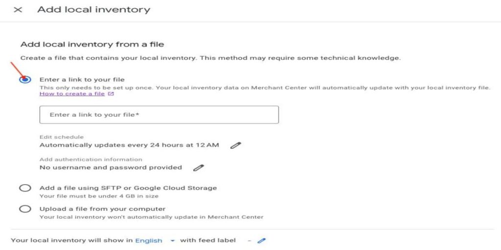 option to upload local inventory from a file in GMC