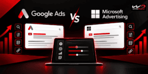 Google Ads vs Microsoft Advertising comparison showcasing ad automation, targeting controls, and campaign performance dashboards