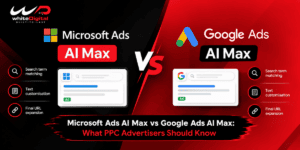 Microsoft Ads AI Max vs Google Ads AI Max comparison featuring search term matching, text customization, and final URL expansion.