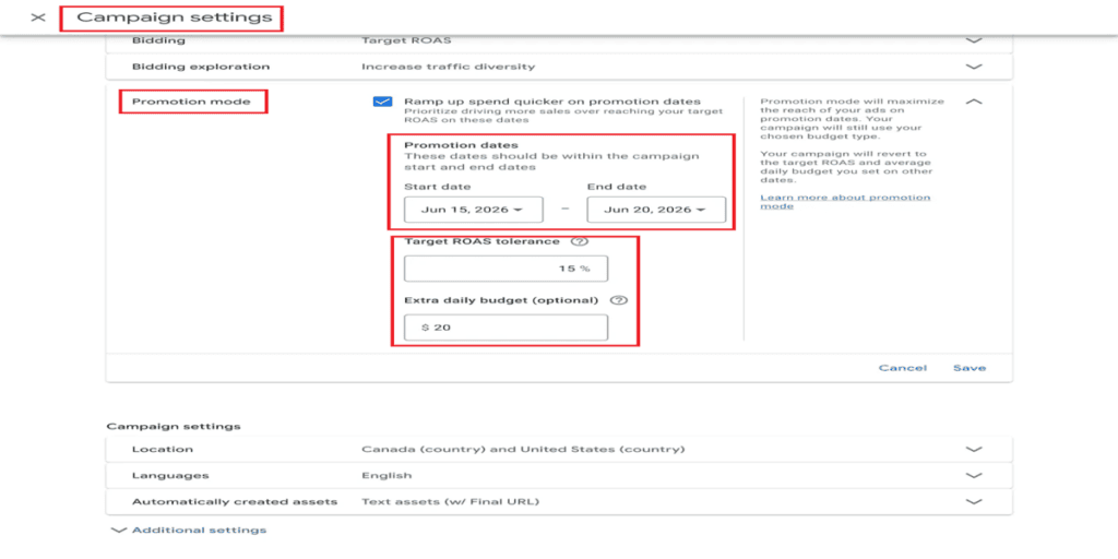 Promo Mode In Google Ads Campaign Setting